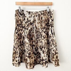 HAYLEY MATTHEWS | Multi-Color Print Animal‎ Skirt Pleated Brown Black | Large